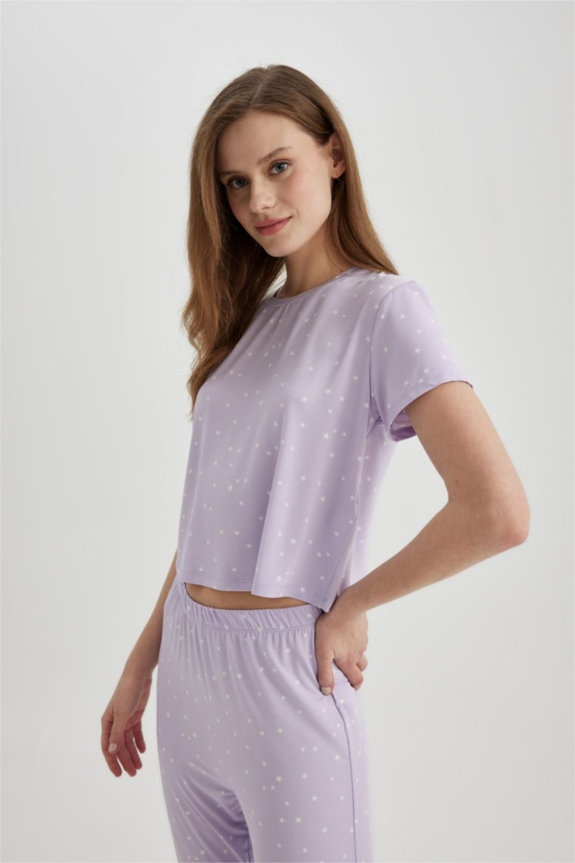 FEMME Violet Clair Pyjama en Softshell Coupe Régulière à manches courtes