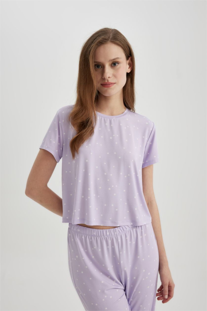 FEMME Violet Clair Pyjama en Softshell Coupe Régulière à manches courtes
