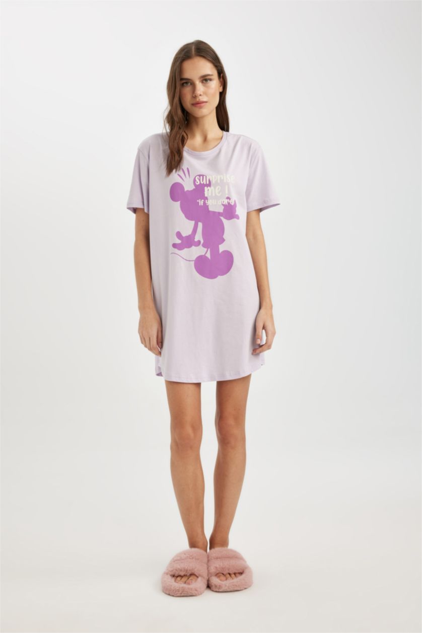 FEMME Violet Clair Robe pyjama à Manches Courtes Disney Mickey & Minnie Fall In Love
