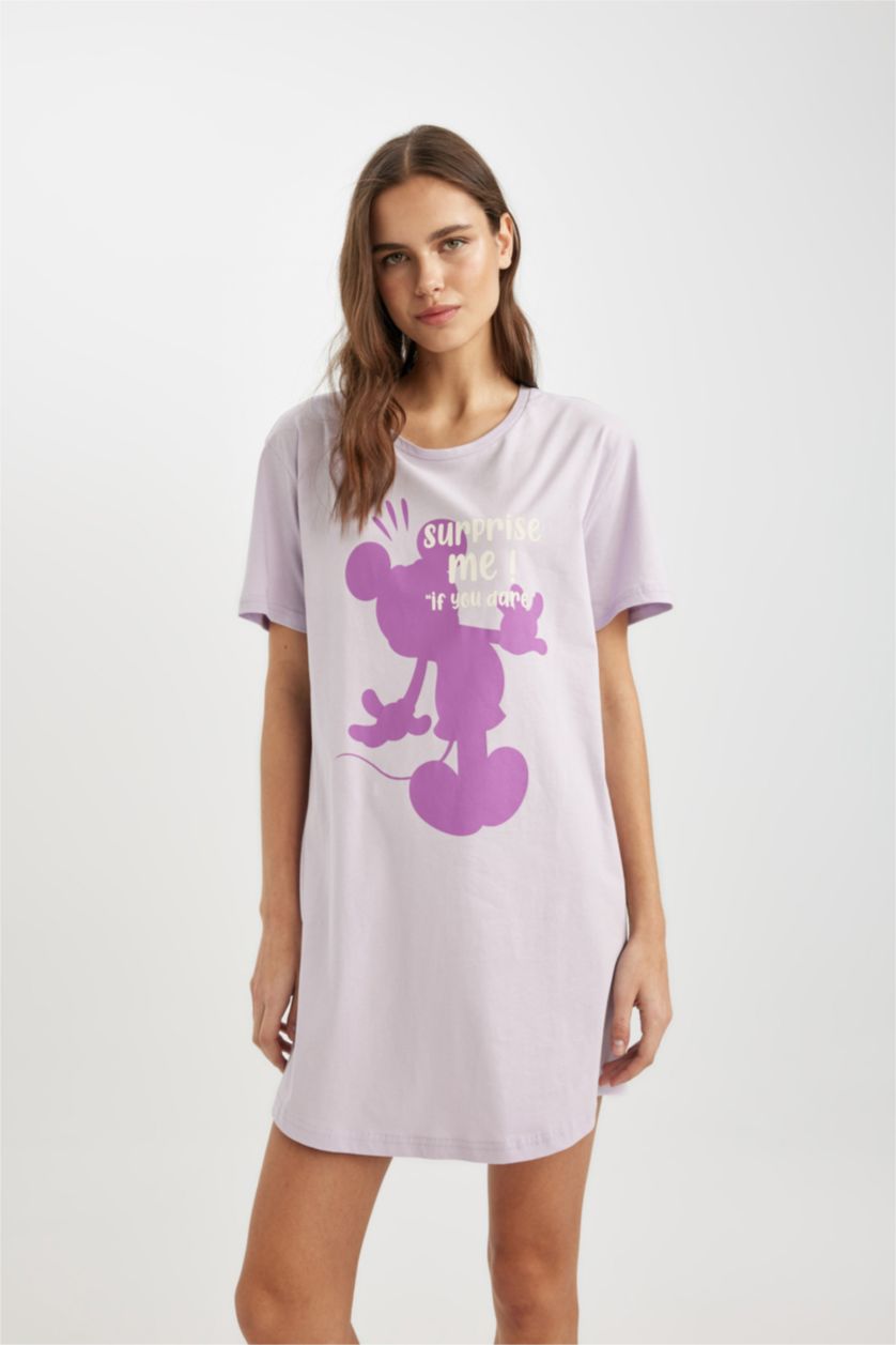 FEMME Violet Clair Robe pyjama à Manches Courtes Disney Mickey & Minnie Fall In Love