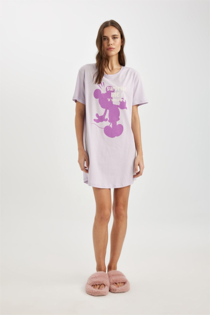 FEMME Violet Clair Robe pyjama à Manches Courtes Disney Mickey & Minnie Fall In Love