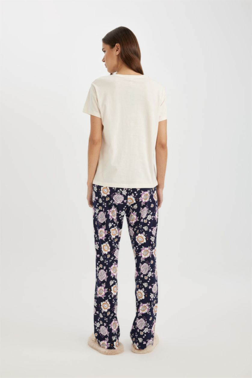 Kadın Lacivert Fall in Love Baskılı Kısa Kollu Pijama Takımı