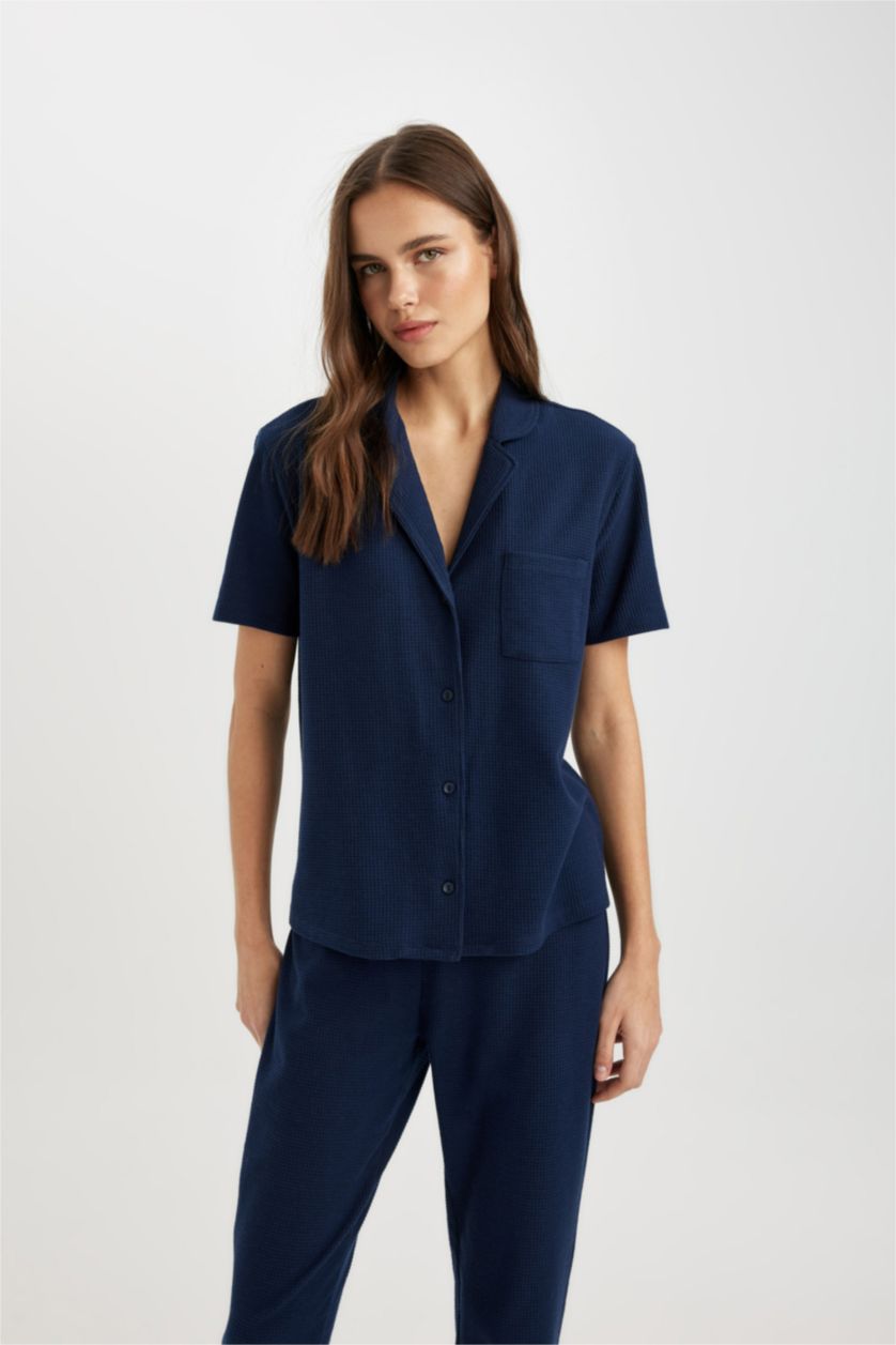 Kadın Lacivert Kısa Kollu Pijama Üstü