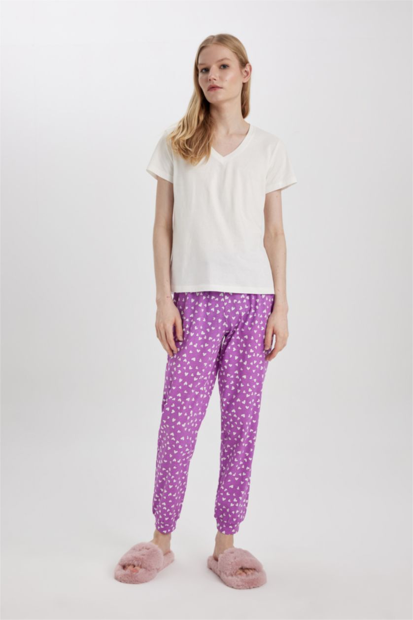 Kadın Açık Mor Regular Fit Casual Kalp Desenli Pijama Altı-Fall in Love 