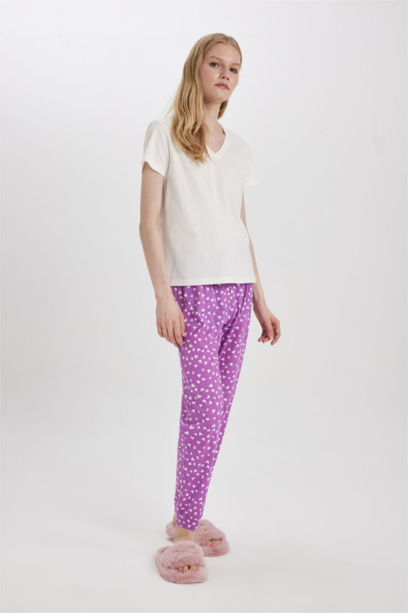 Kadın Açık Mor Regular Fit Casual Kalp Desenli Pijama Altı-Fall in Love 