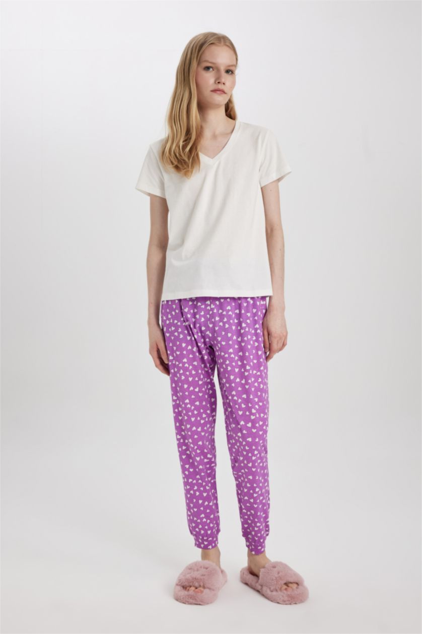 Kadın Açık Mor Regular Fit Casual Kalp Desenli Pijama Altı-Fall in Love 