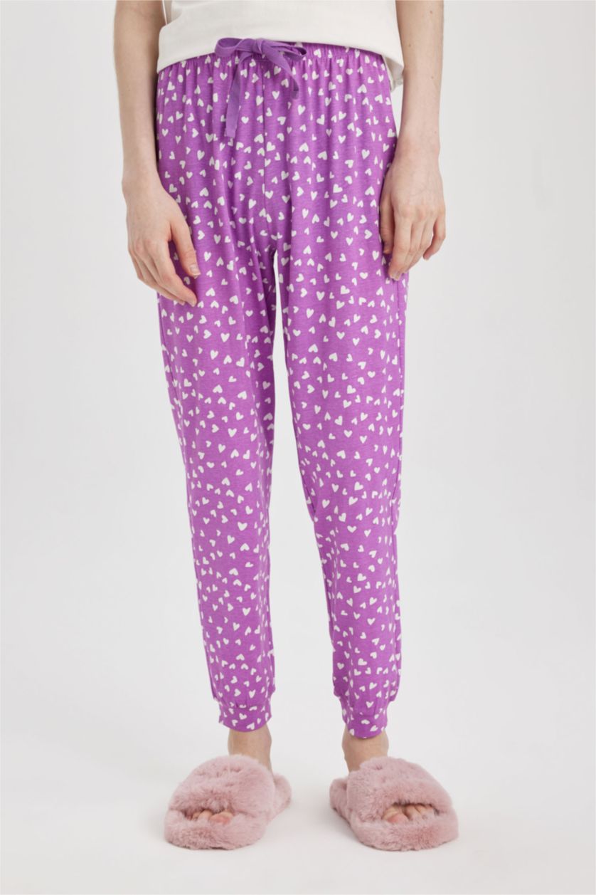 Kadın Açık Mor Regular Fit Casual Kalp Desenli Pijama Altı-Fall in Love 