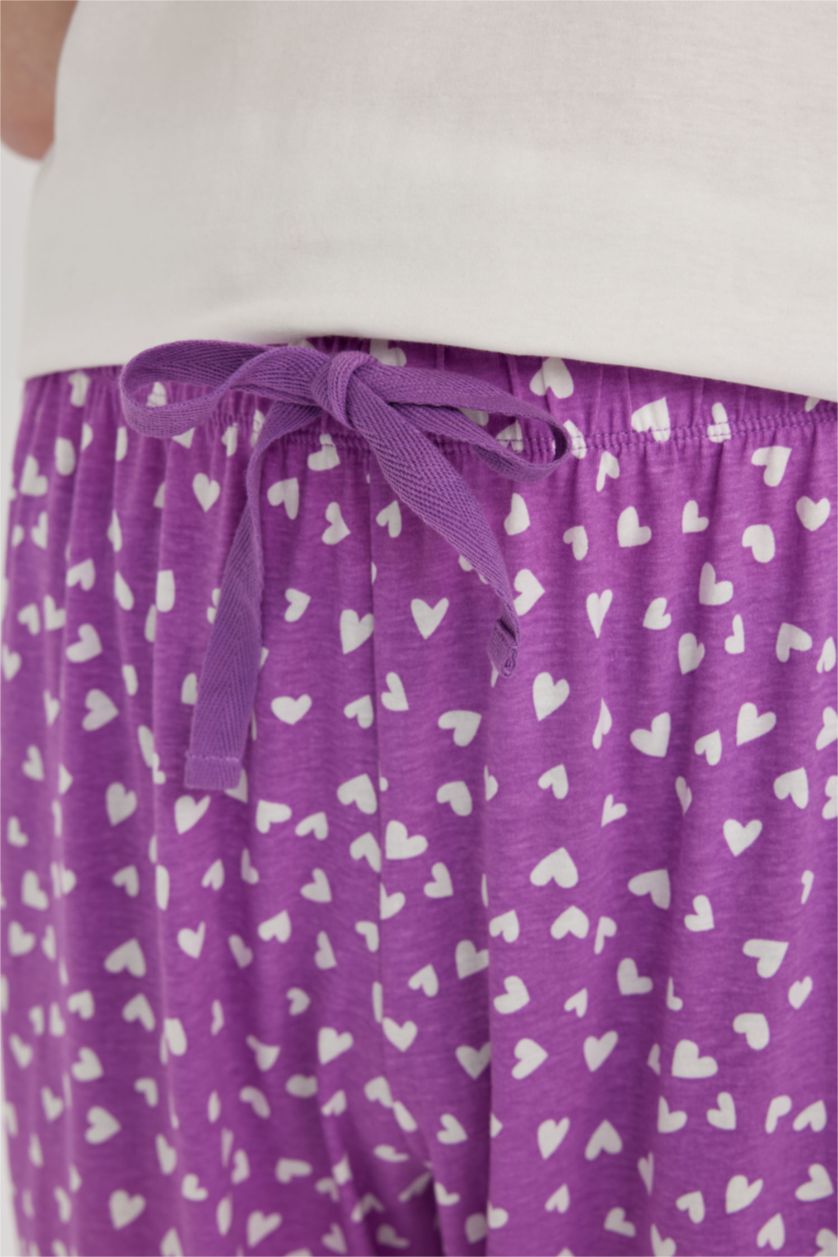 Kadın Açık Mor Regular Fit Casual Kalp Desenli Pijama Altı-Fall in Love 