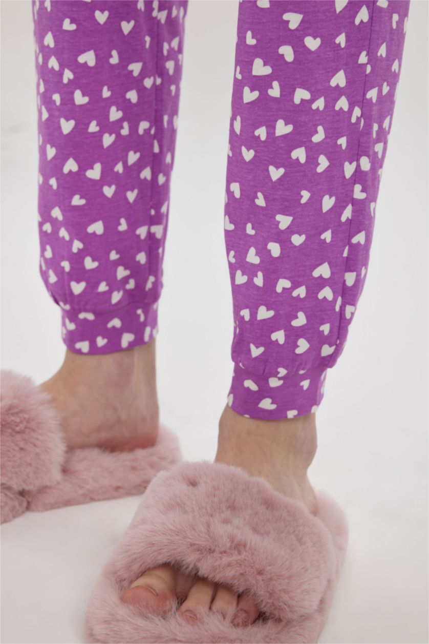 Kadın Açık Mor Regular Fit Casual Kalp Desenli Pijama Altı-Fall in Love 