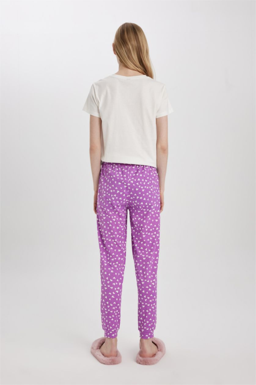 Kadın Açık Mor Regular Fit Casual Kalp Desenli Pijama Altı-Fall in Love 