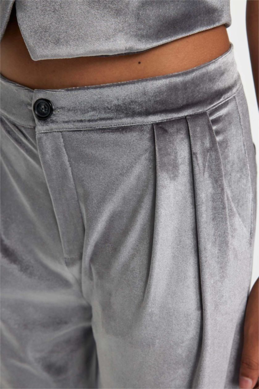 WOMAN Anthracite Wide Leg Fleece Pocket Velvet Trousers