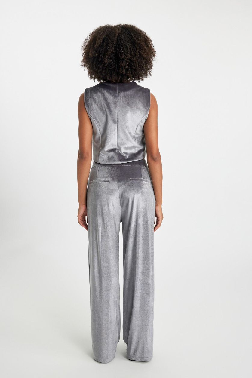 WOMAN Anthracite Wide Leg Fleece Pocket Velvet Trousers