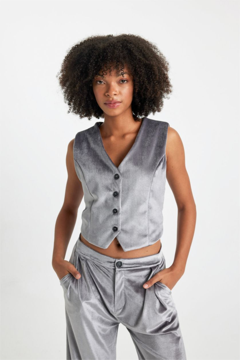 نساء أنثرا يلك بليزر مخمل قصة عادية بأزرار