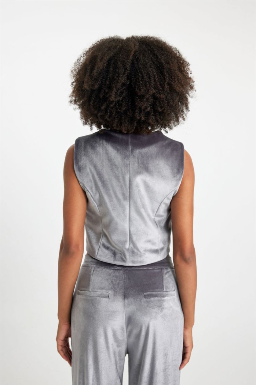 نساء أنثرا يلك بليزر مخمل قصة عادية بأزرار