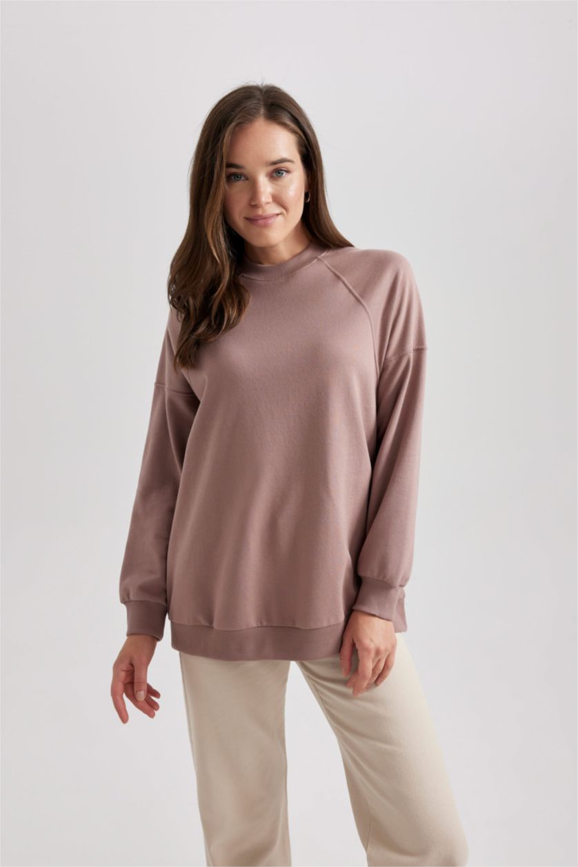 WOMAN Rose Regular Fit Crew Neck Soft Furry Basic Sweatshirt Tunic