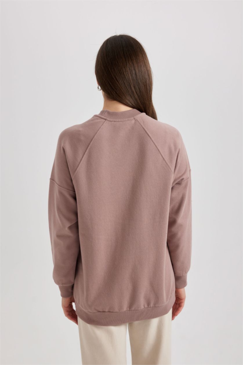 WOMAN Rose Regular Fit Crew Neck Soft Furry Basic Sweatshirt Tunic