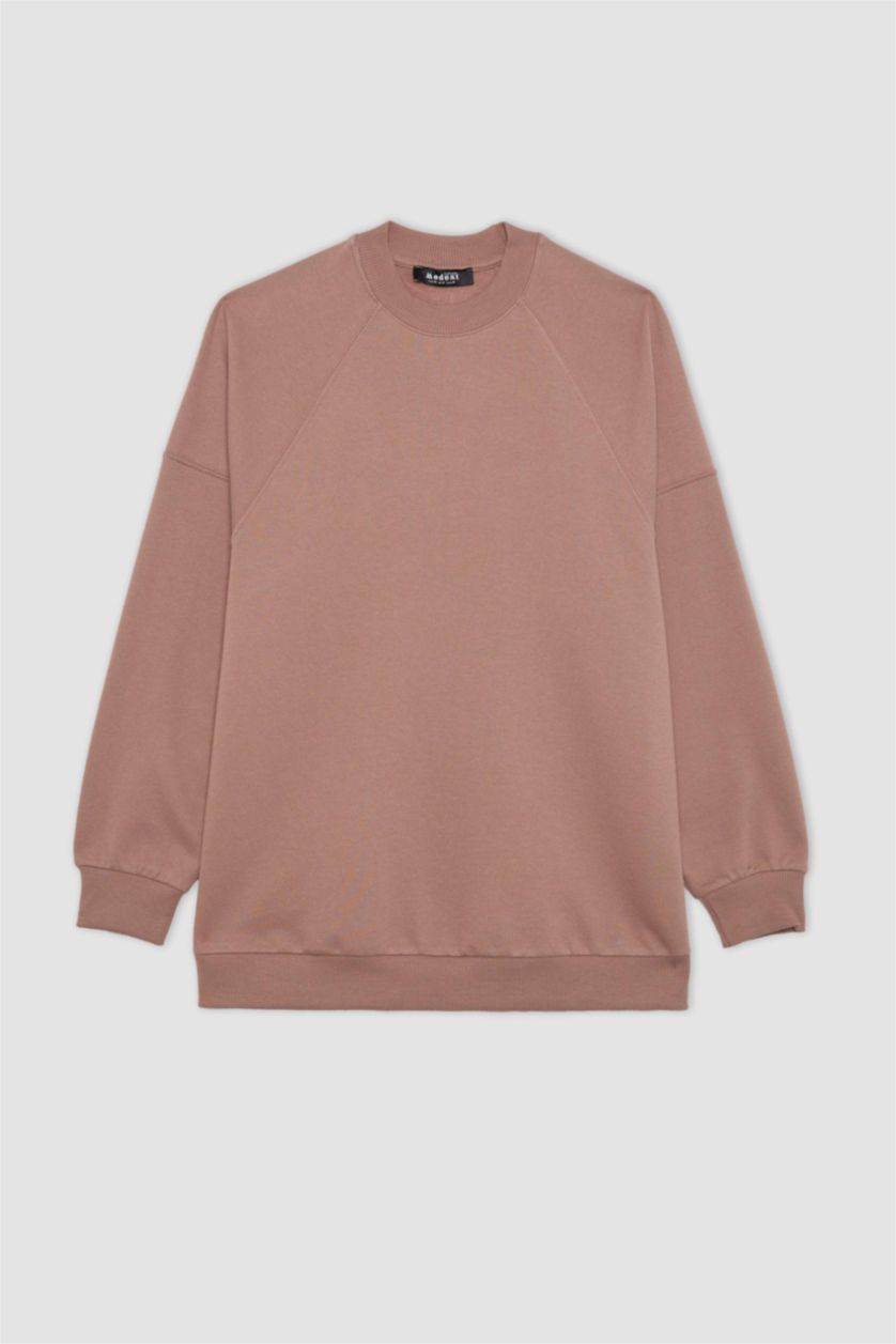 WOMAN Rose Regular Fit Crew Neck Soft Furry Basic Sweatshirt Tunic