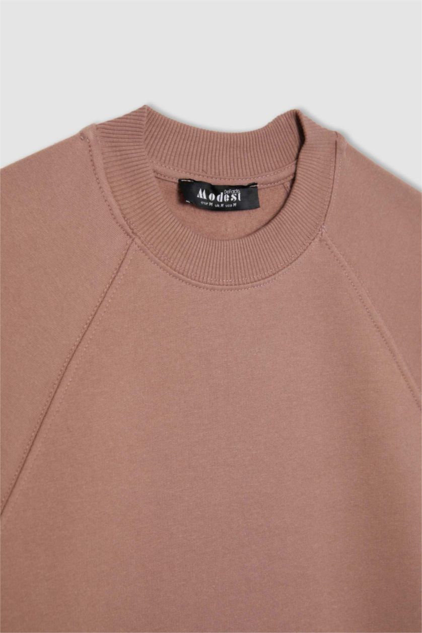 WOMAN Rose Regular Fit Crew Neck Soft Furry Basic Sweatshirt Tunic