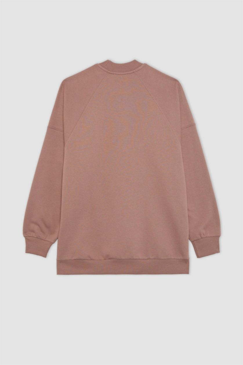 WOMAN Rose Regular Fit Crew Neck Soft Furry Basic Sweatshirt Tunic