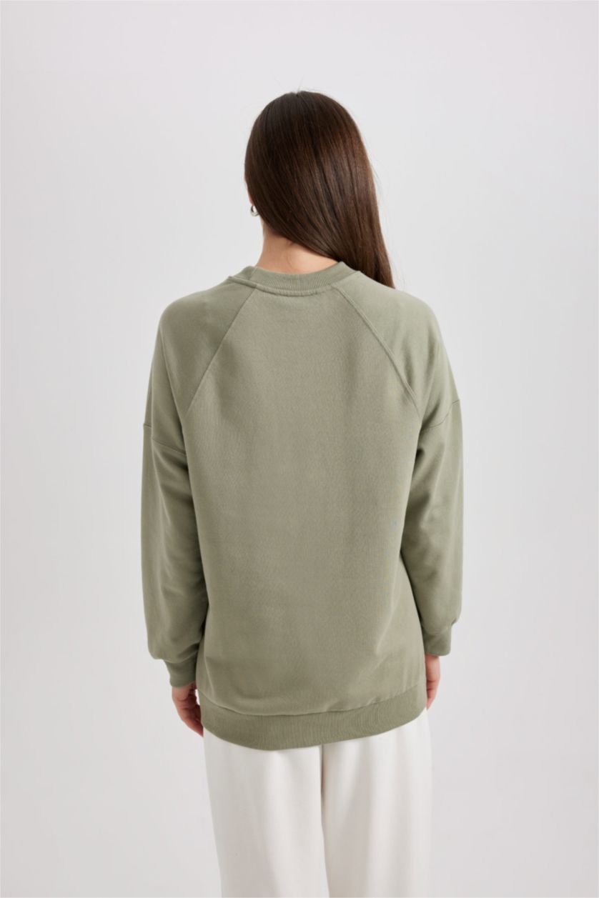 نساء كاكي فاتح سويت تونيك قماش رقيق قصة عادية ببطانة ناعمة