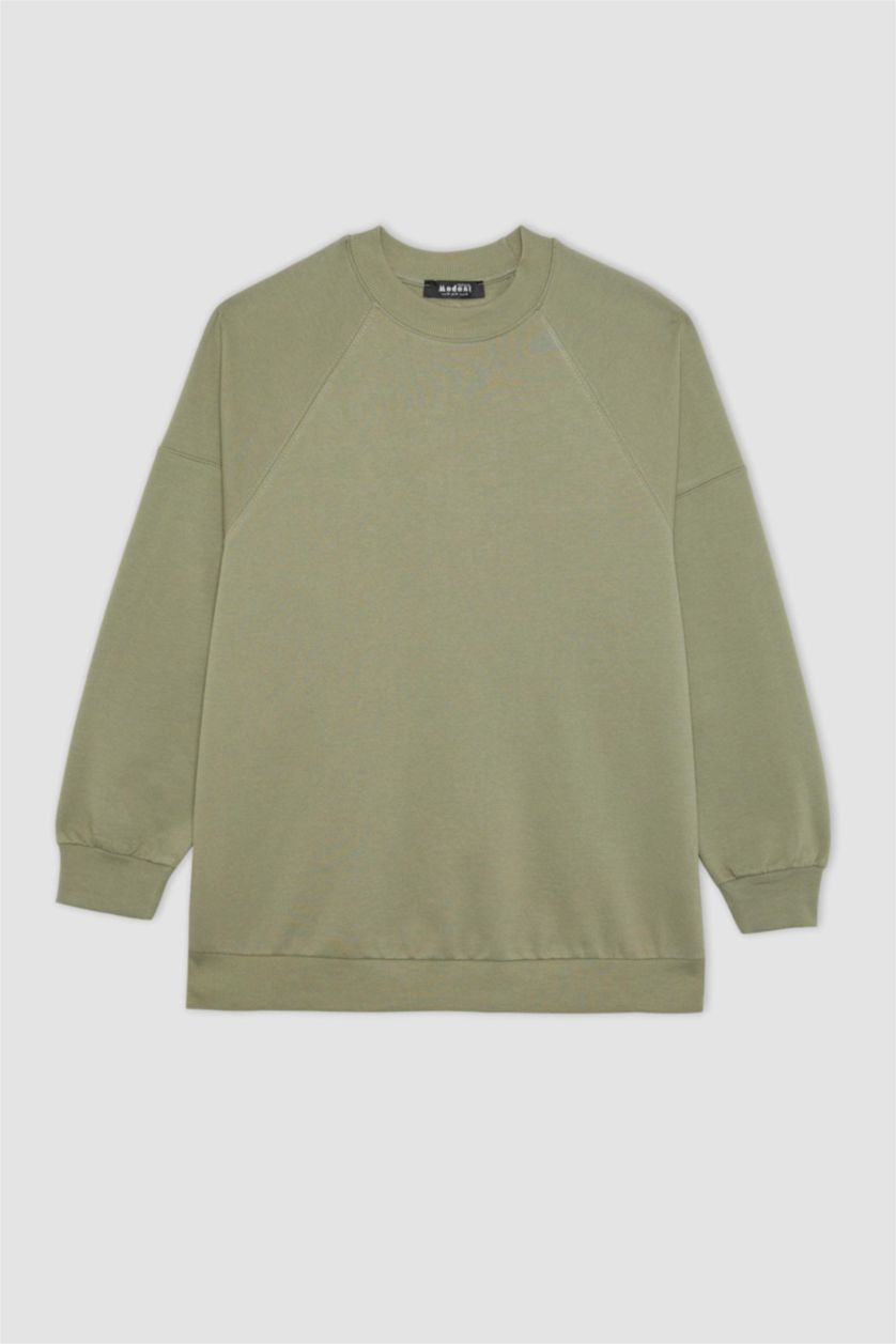 نساء كاكي فاتح سويت تونيك قماش رقيق قصة عادية ببطانة ناعمة