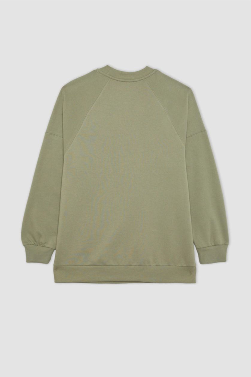 نساء كاكي فاتح سويت تونيك قماش رقيق قصة عادية ببطانة ناعمة