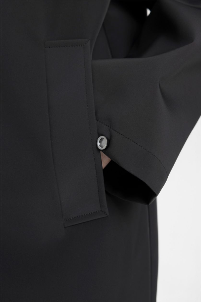 Erkek Siyah Kapüşonlu Suni Deri Parka Çıtçıt Kapamalı Cepli 