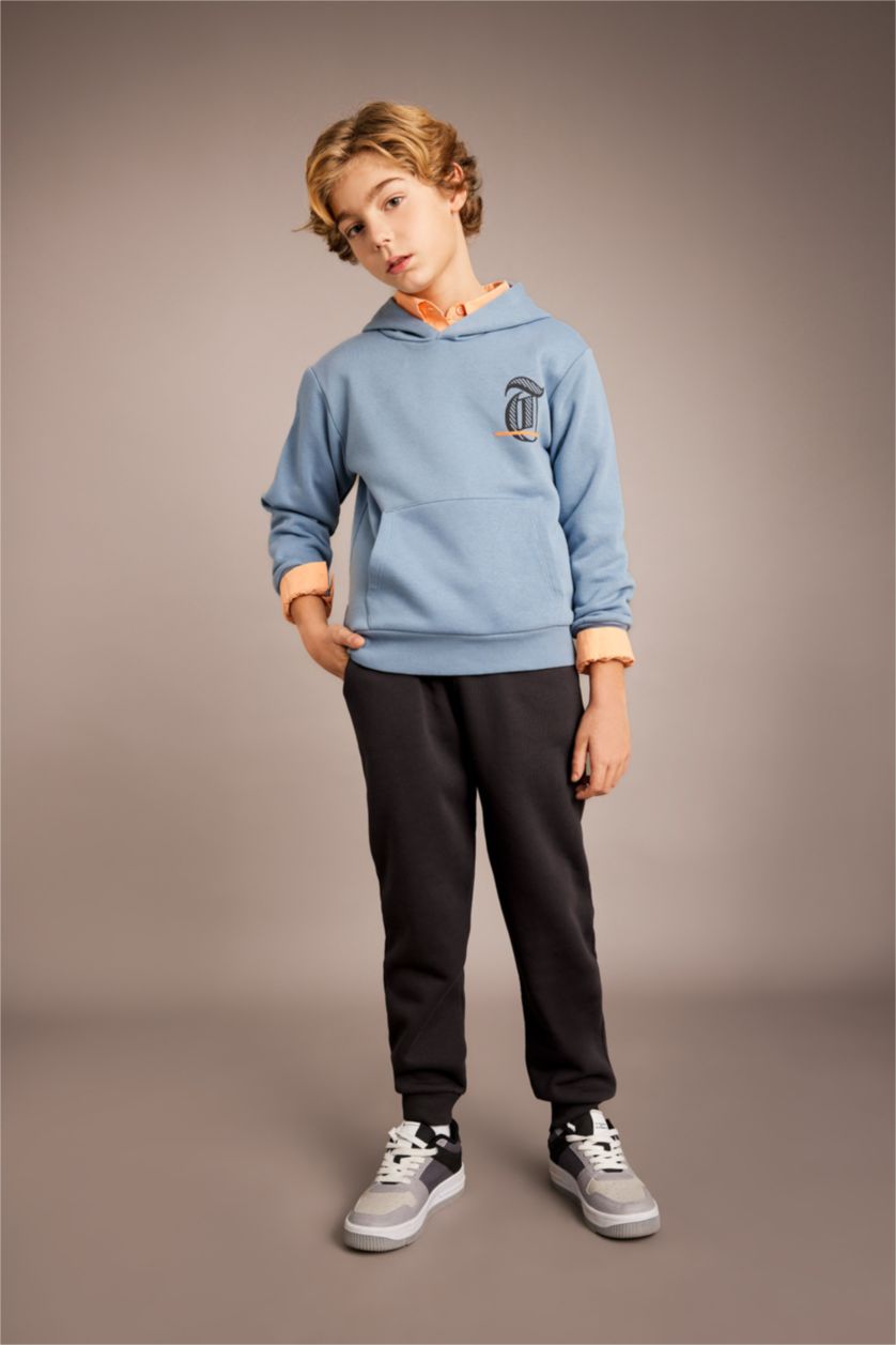 BOYS & TEENS Blue Boy Printed Hooded Thick Sweatshirt