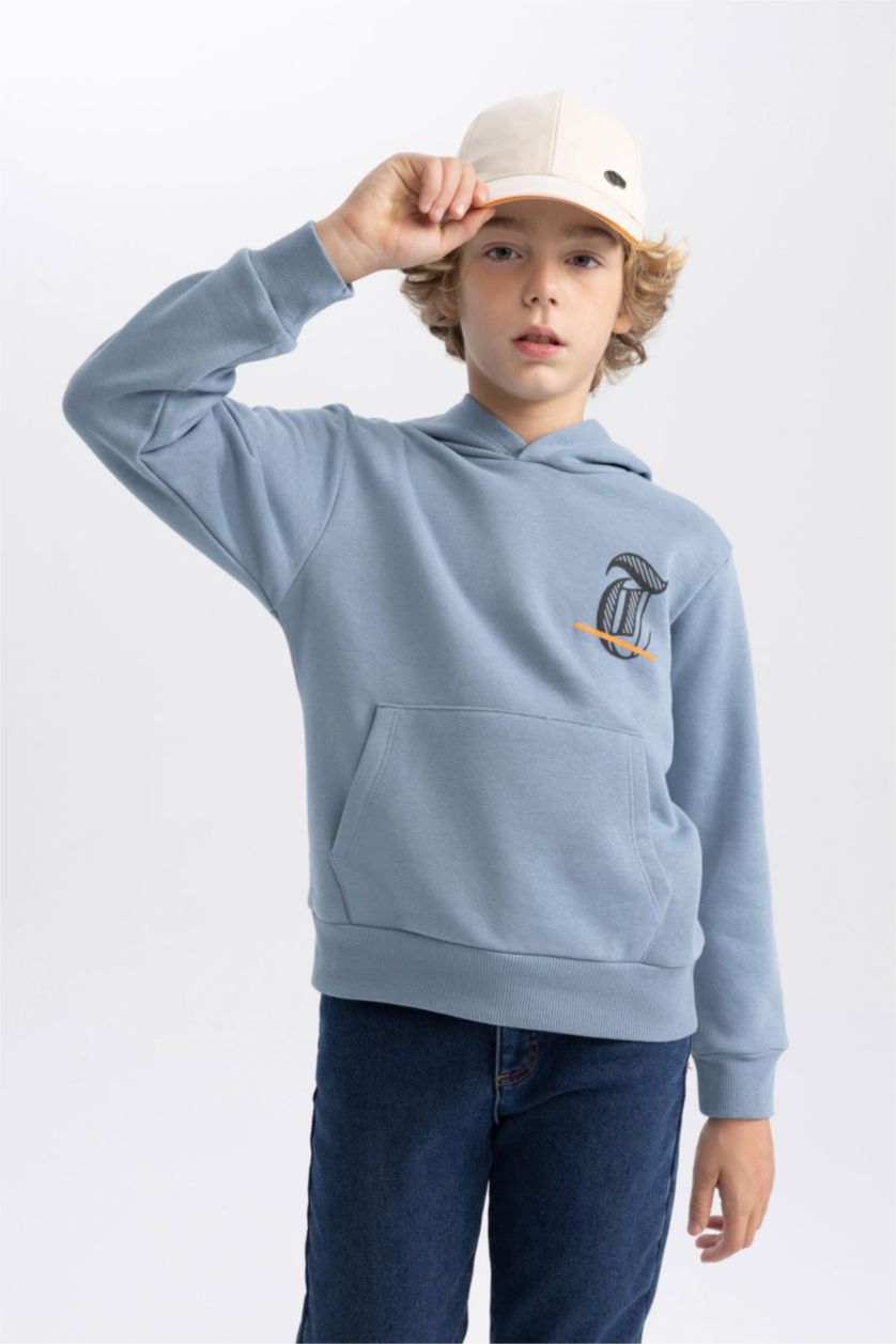 BOYS & TEENS Blue Boy Printed Hooded Thick Sweatshirt