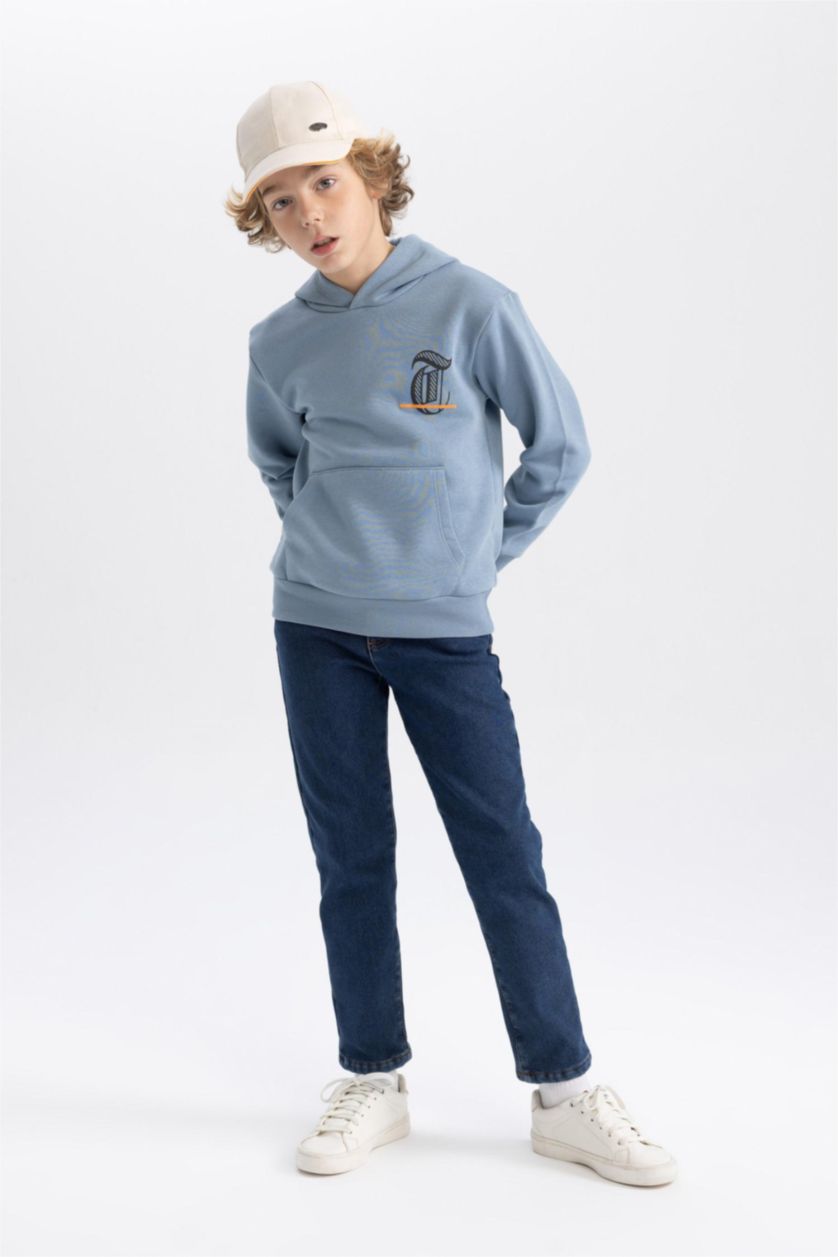 BOYS & TEENS Blue Boy Printed Hooded Thick Sweatshirt