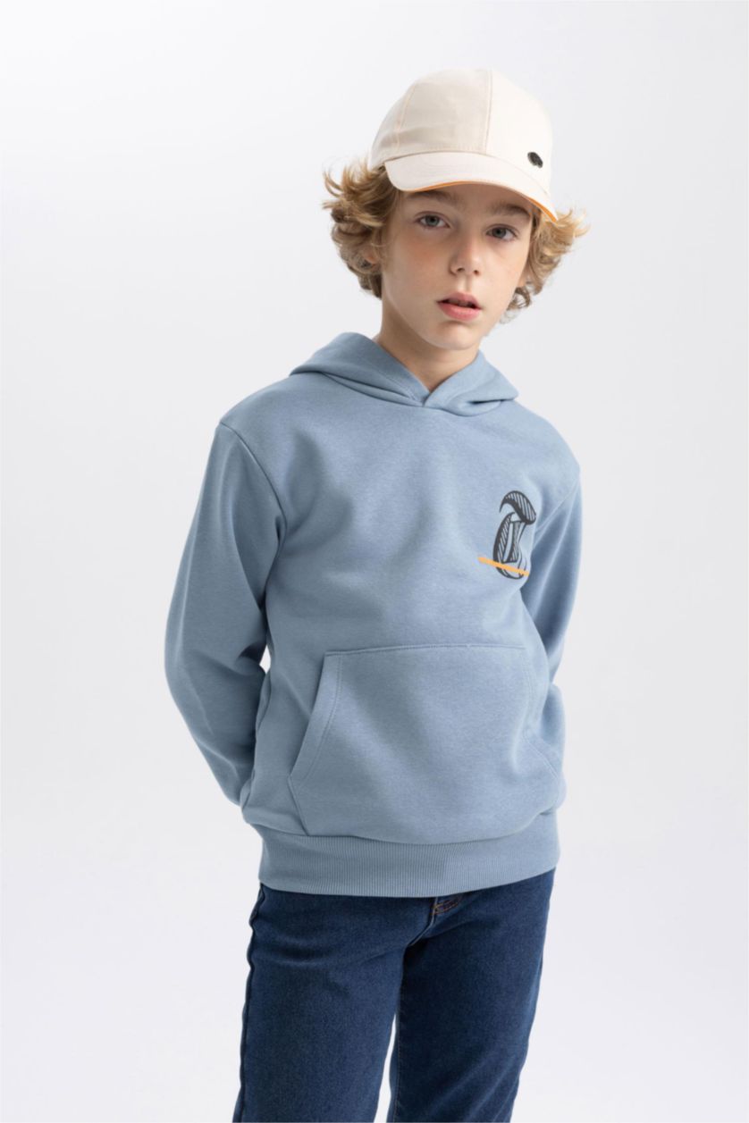 BOYS & TEENS Blue Boy Printed Hooded Thick Sweatshirt