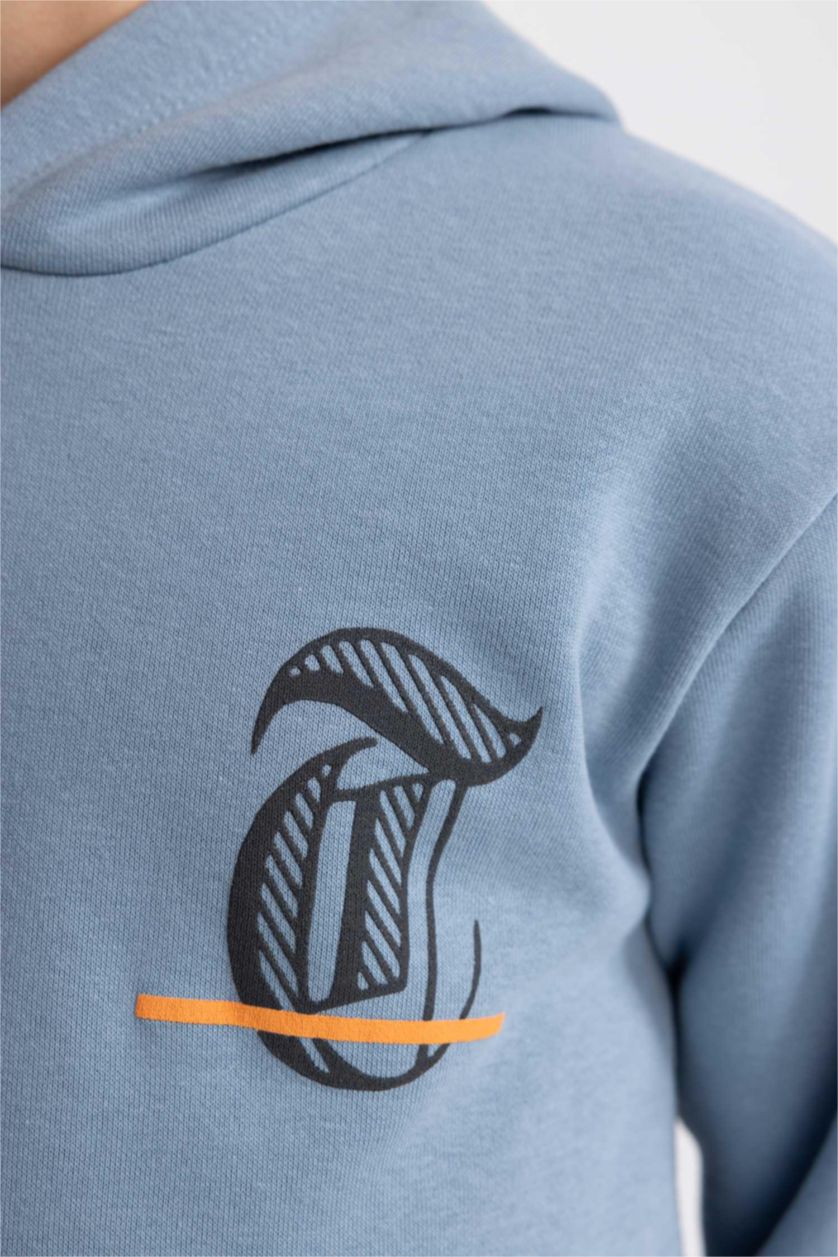 BOYS & TEENS Blue Boy Printed Hooded Thick Sweatshirt