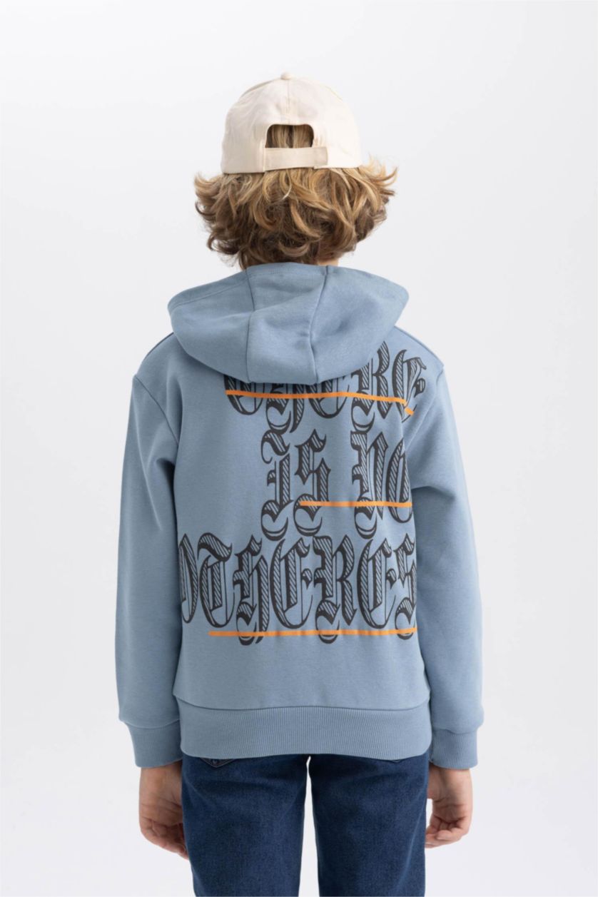 BOYS & TEENS Blue Boy Printed Hooded Thick Sweatshirt