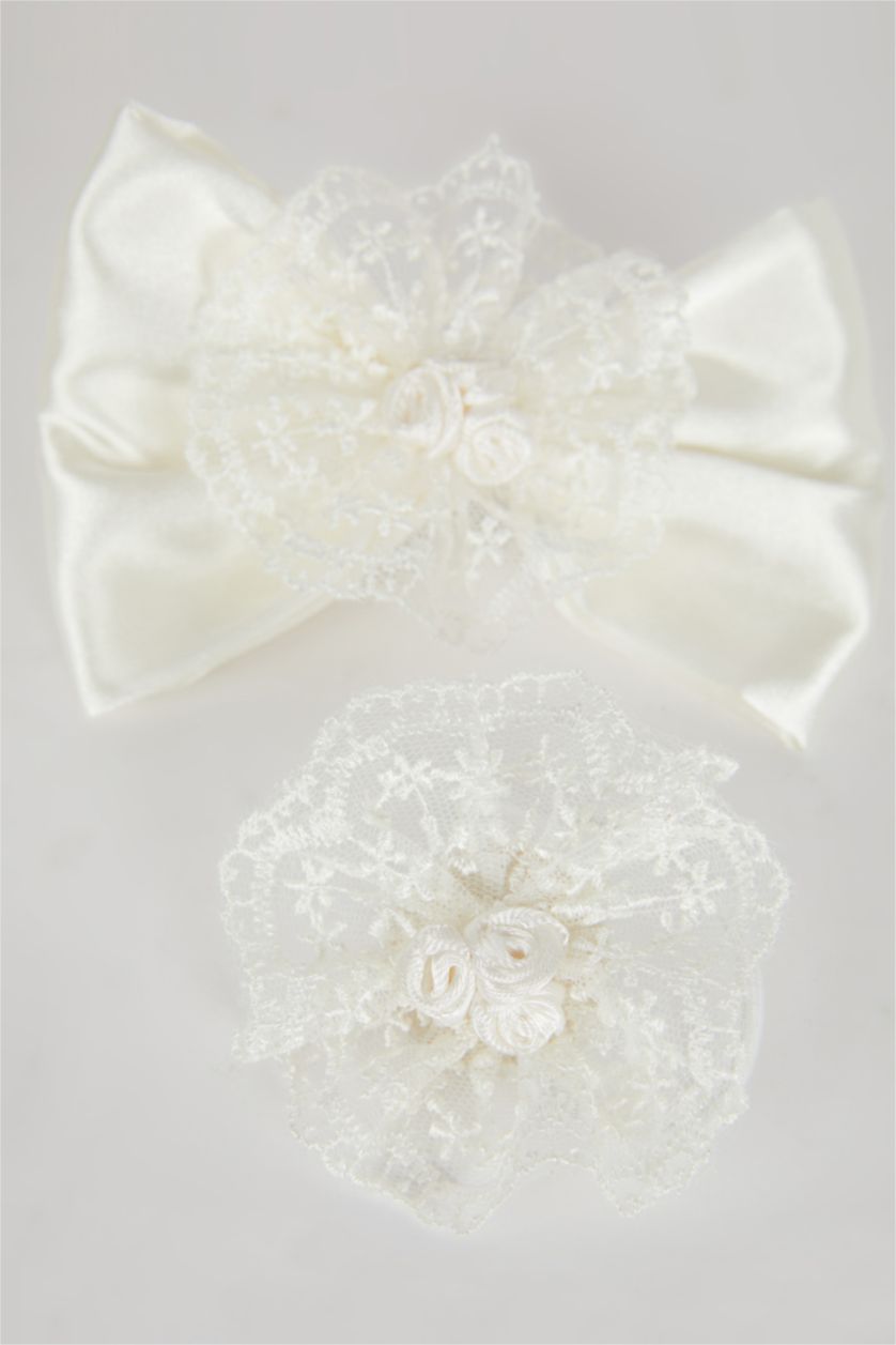 Kadın Ekru Kız Çocuk 2'li Saç Tokası