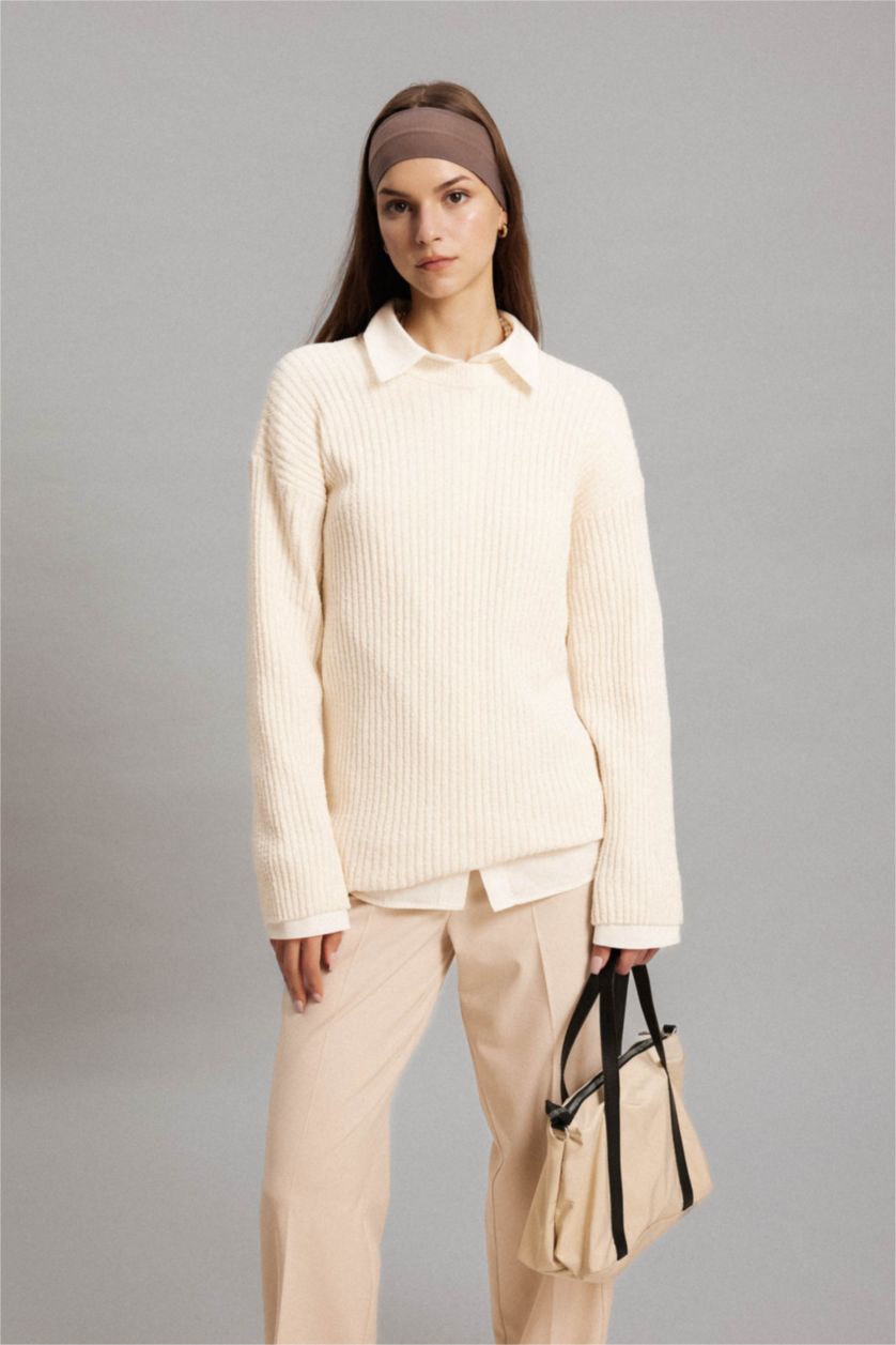 WOMAN Ecru Regular Fit Knitted Pullover Tunic