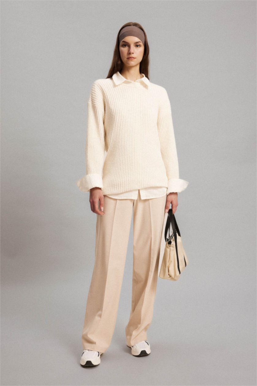 WOMAN Ecru Regular Fit Knitted Pullover Tunic