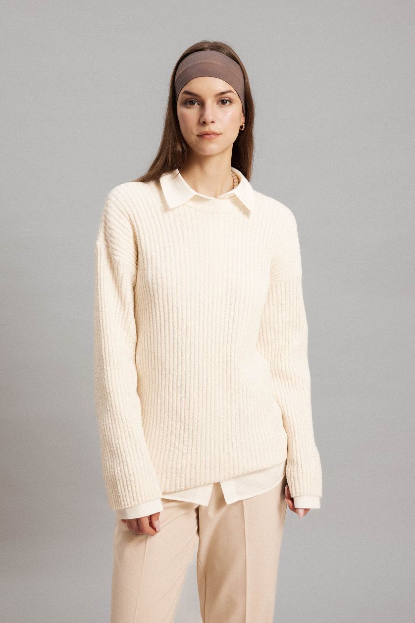 WOMAN Ecru Regular Fit Knitted Pullover Tunic