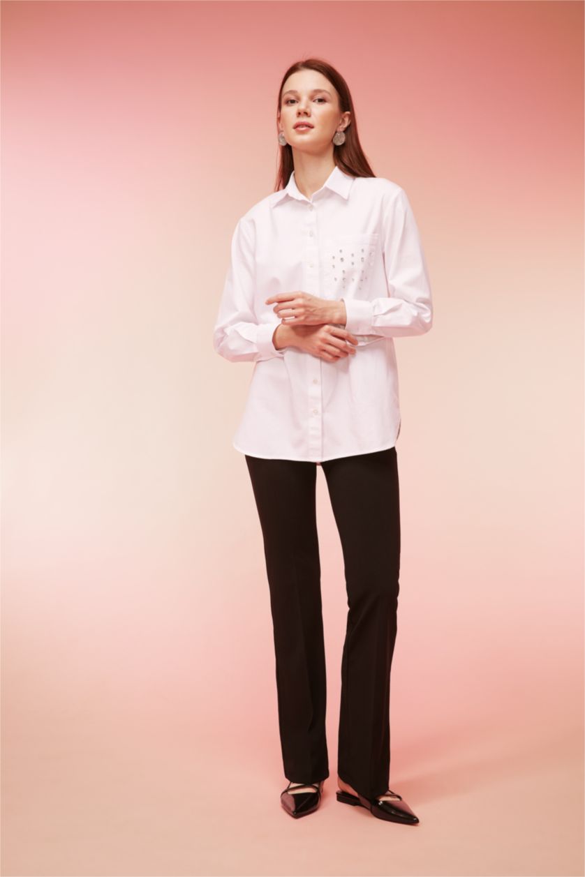 Женская Белый Туника свободного кроя с длинным рукавом