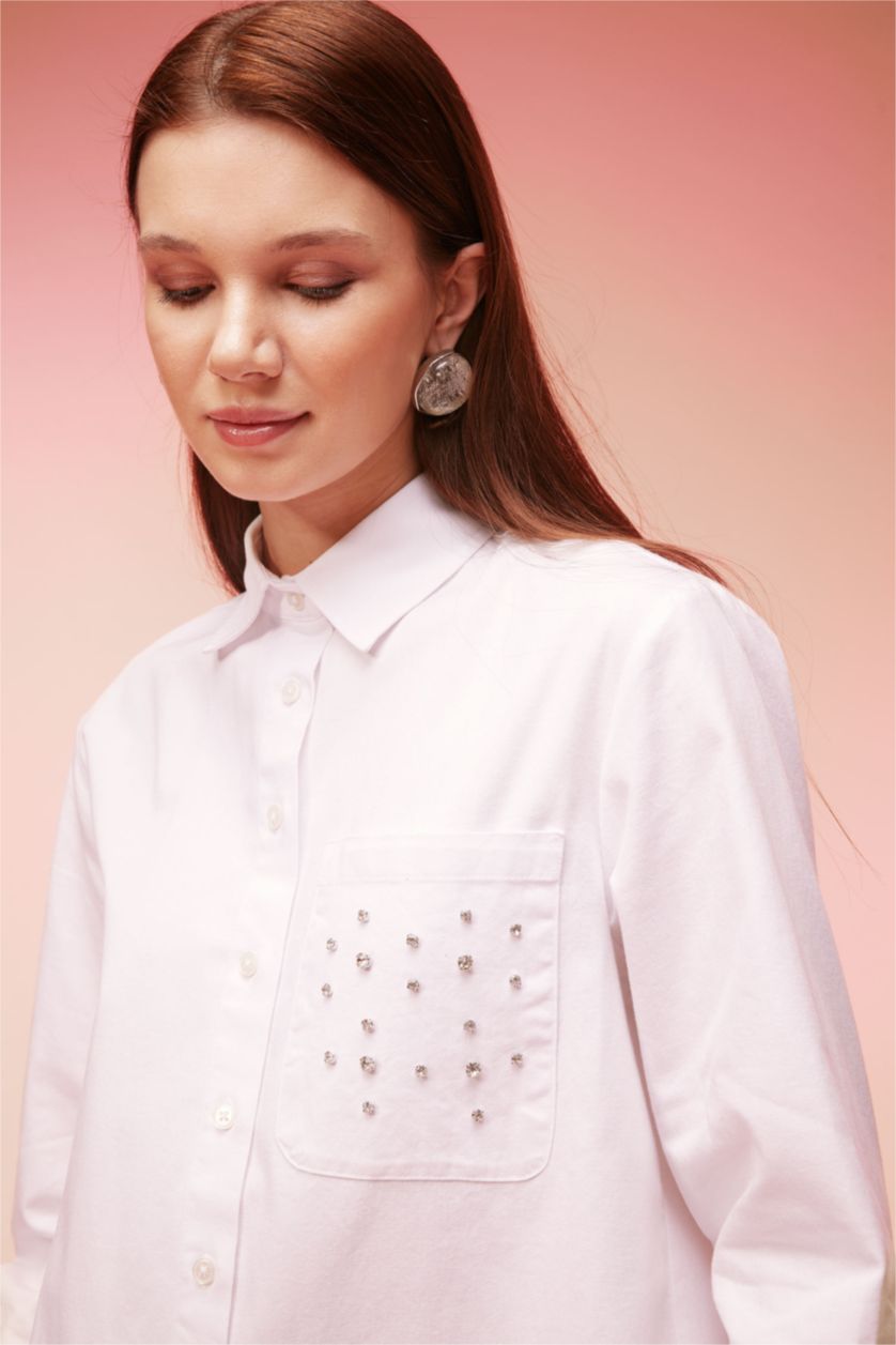 Женская Белый Туника свободного кроя с длинным рукавом