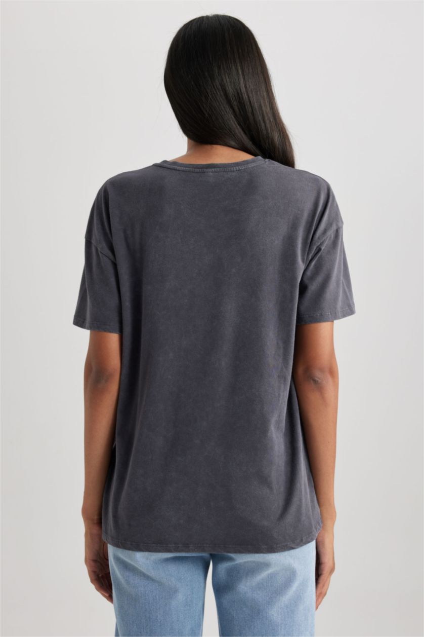 حريمي أنثرا تيشيرت نص كم اوفر سايز برقبة مستديرة