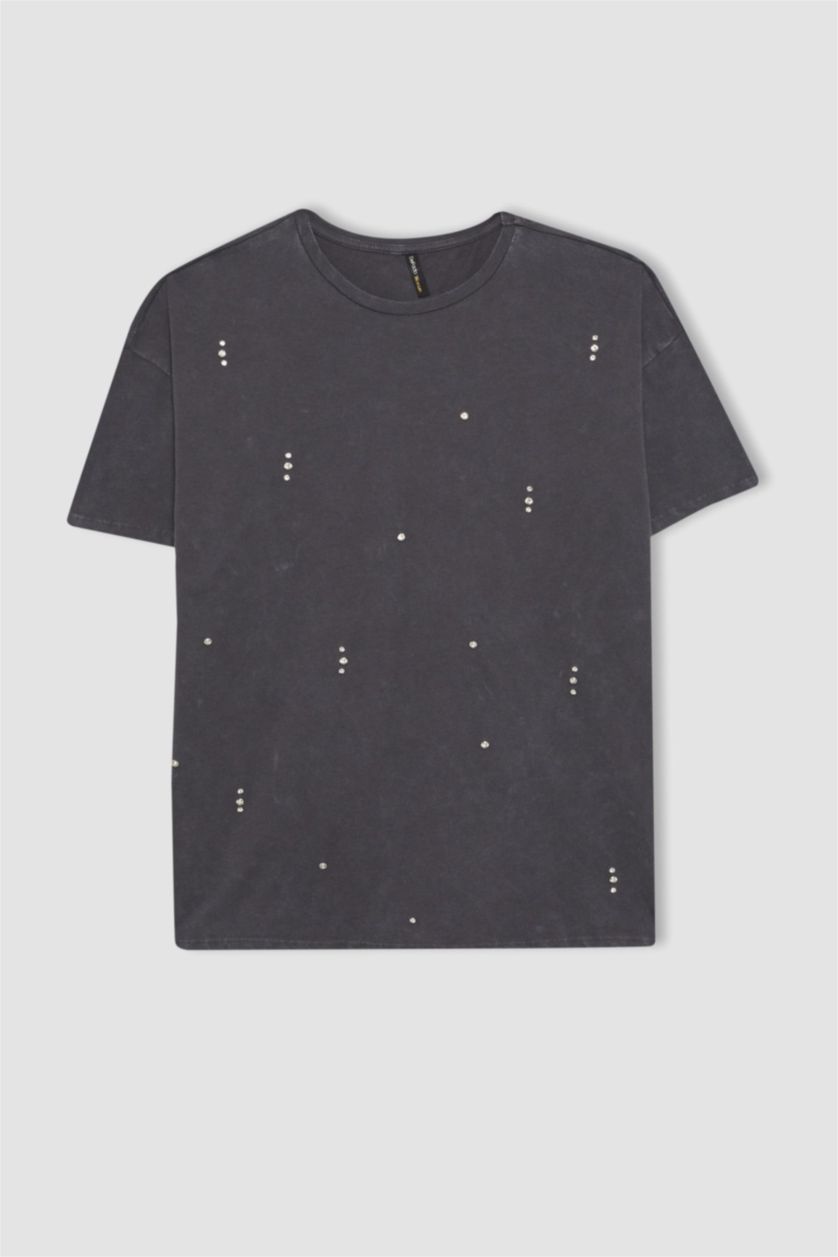 حريمي أنثرا تيشيرت نص كم اوفر سايز برقبة مستديرة