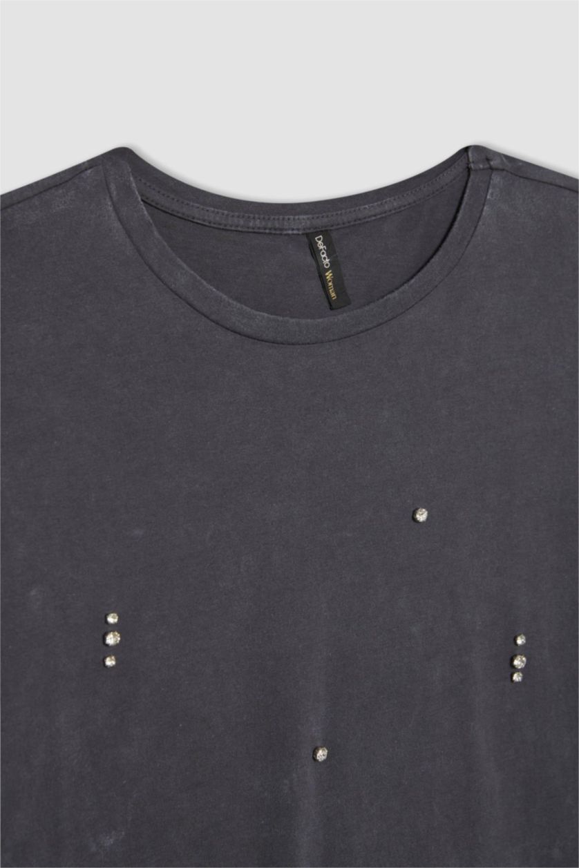 حريمي أنثرا تيشيرت نص كم اوفر سايز برقبة مستديرة