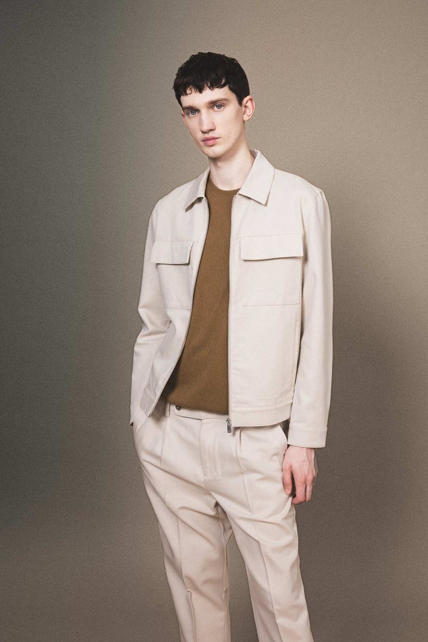 رجال ميلانج بيج جاكيت قصة عادية برقبة بولو بنصف بطانة