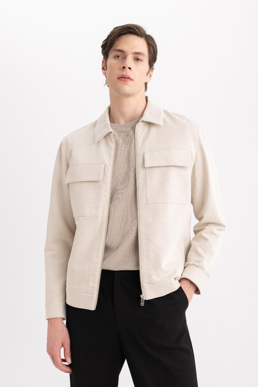 رجال ميلانج بيج جاكيت قصة عادية برقبة بولو بنصف بطانة