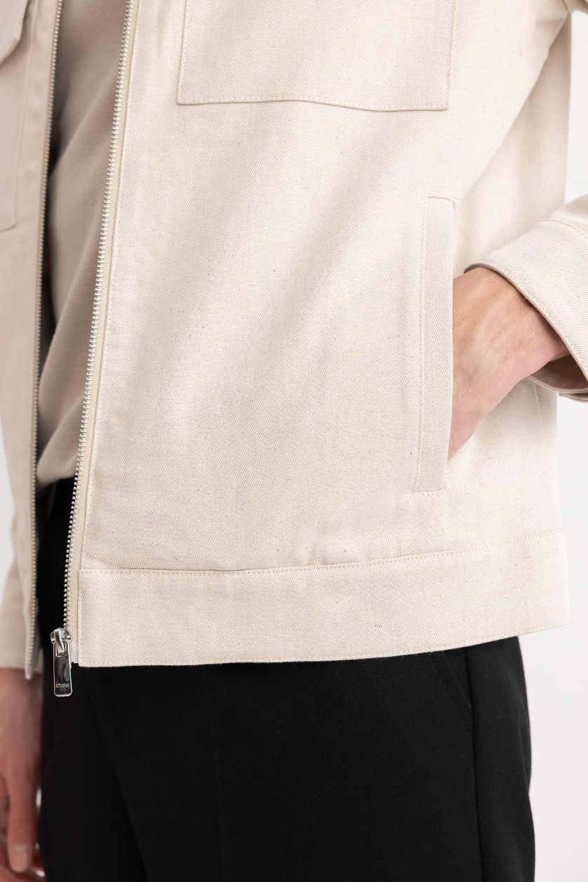 رجال ميلانج بيج جاكيت قصة عادية برقبة بولو بنصف بطانة