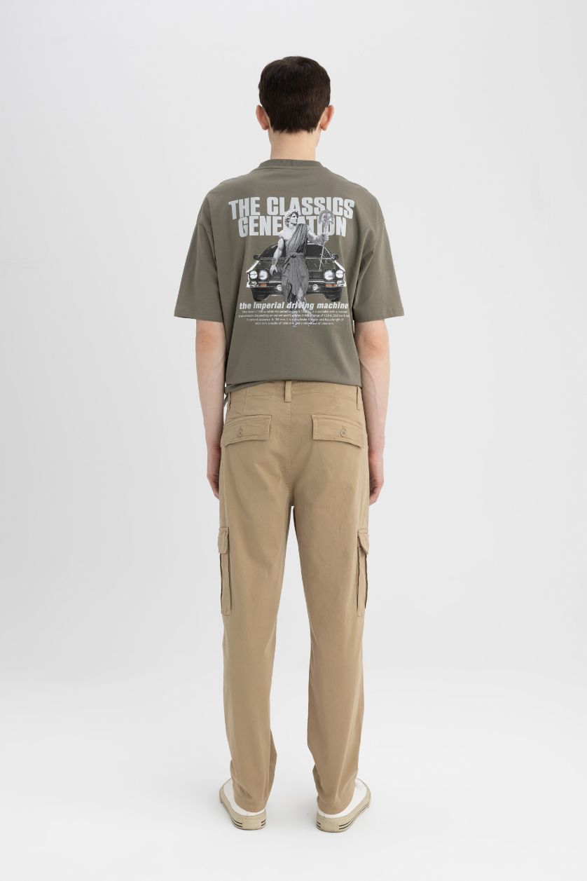 Erkek Bej Yazlık Gabardin Pantolon Kargo Cepli Düz Paça 