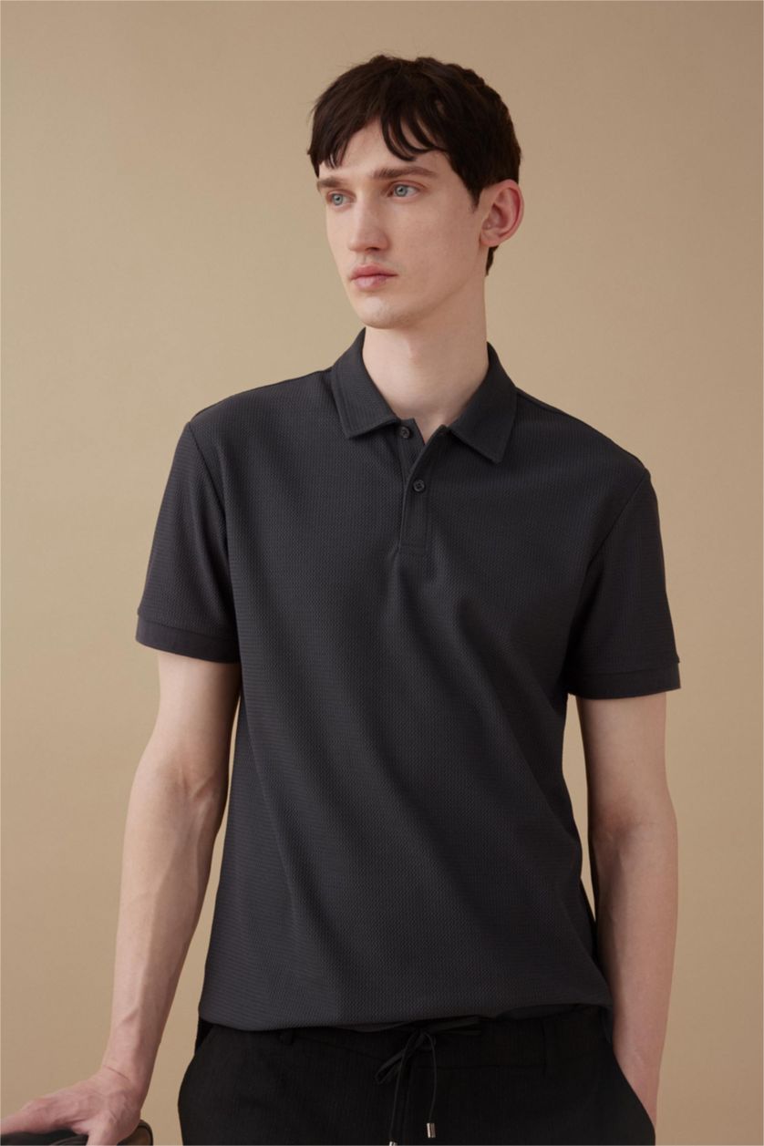 HOMME Anthracite T-Shirt Polo Coupe Moderne à Manches Courtes