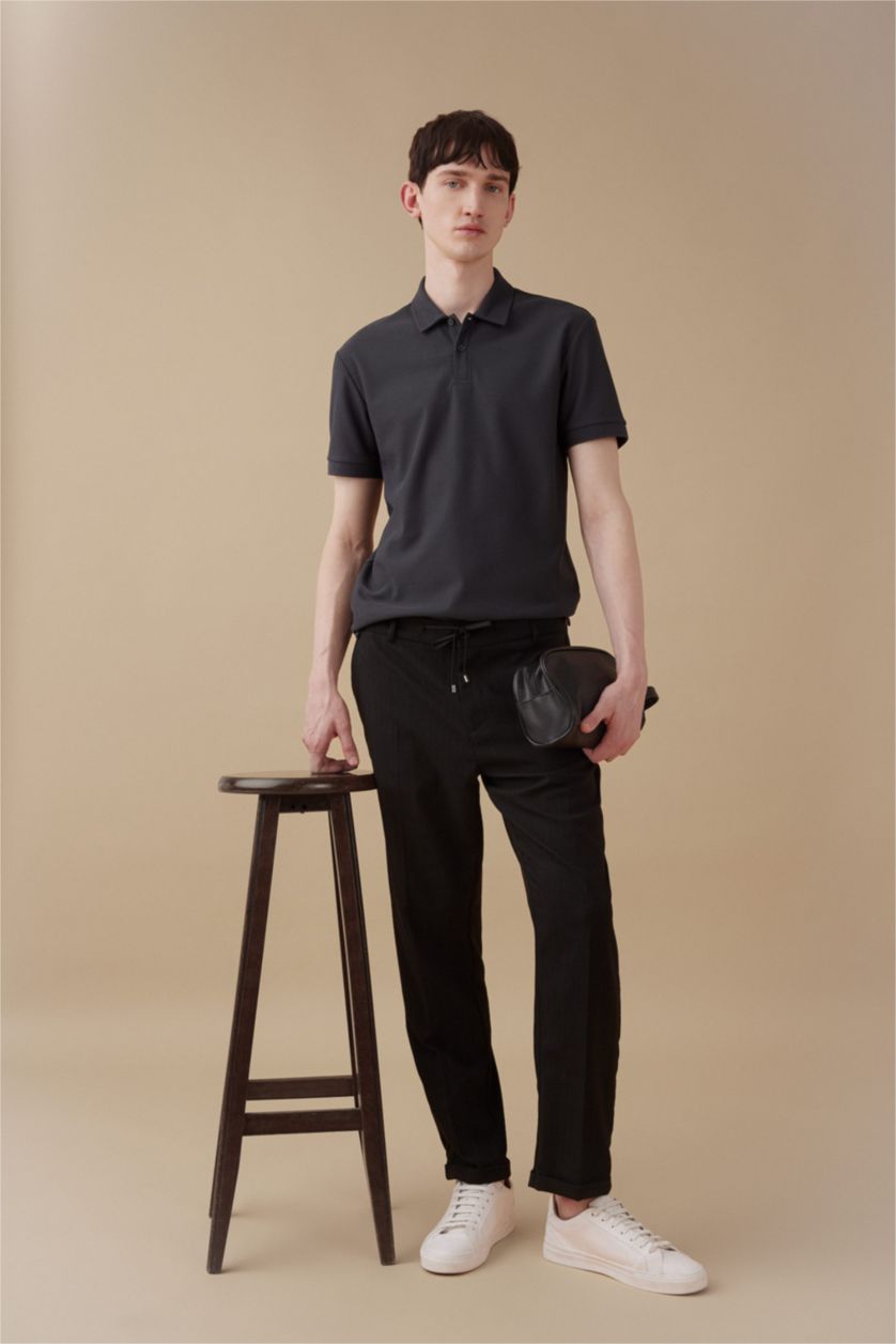 HOMME Anthracite T-Shirt Polo Coupe Moderne à Manches Courtes