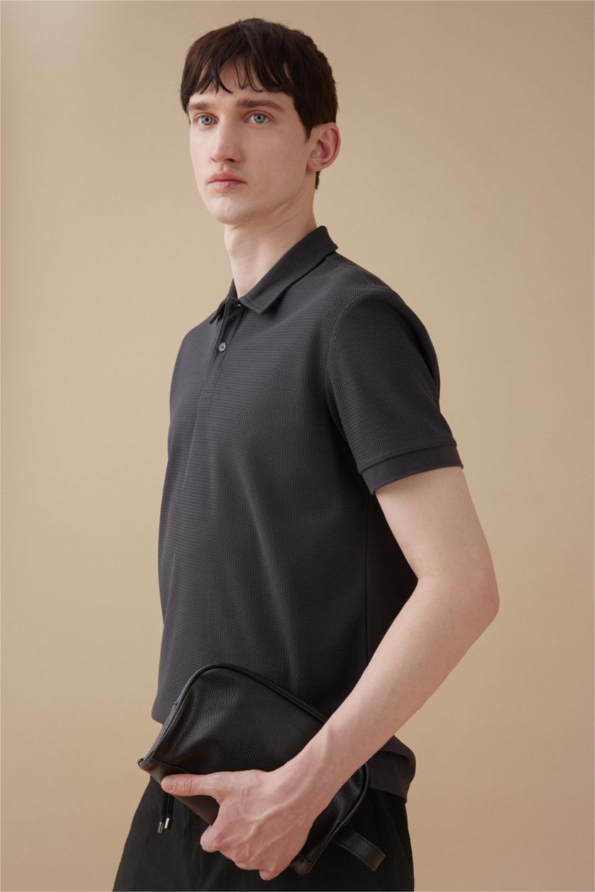 HOMME Anthracite T-Shirt Polo Coupe Moderne à Manches Courtes