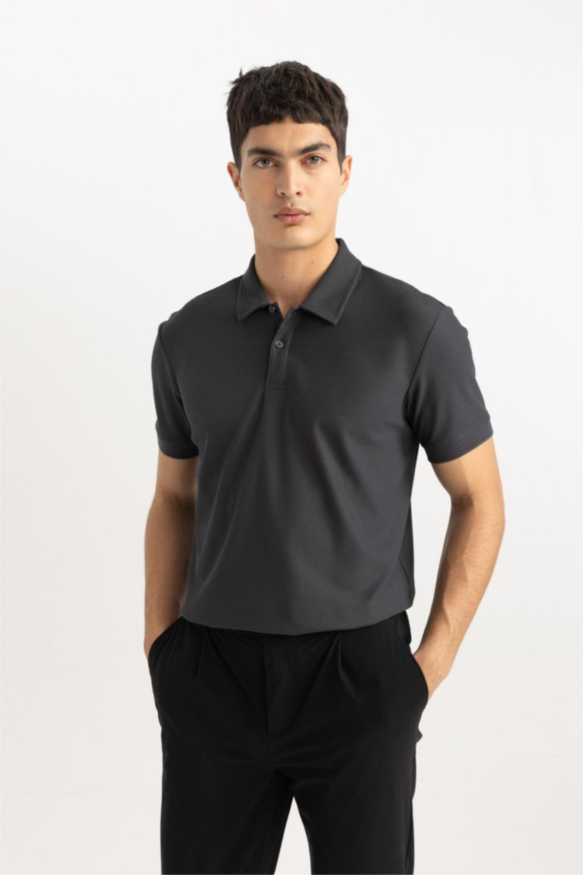 HOMME Anthracite T-Shirt Polo Coupe Moderne à Manches Courtes